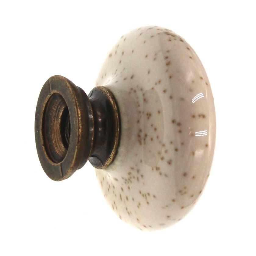 Amerock BP878-OM Oatmeal 1 1/4" Porcelain Cabinet Knob Pull with Brass Stem