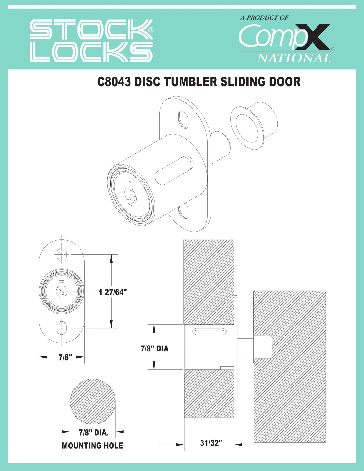 CompX National Sliding Door Lock Disc Tumbler 1" Keyed C390A Stock Locks C8043
