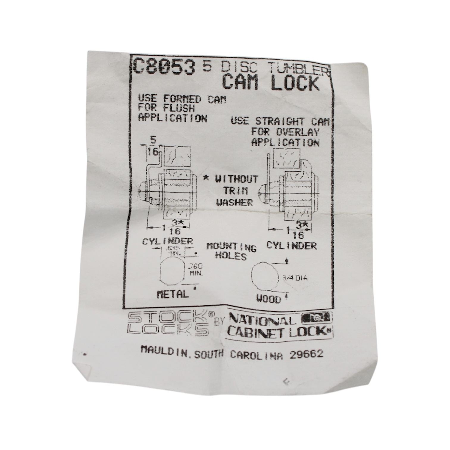 CompX National Cam Lock 1 3/16" Bright Brass Keyed Alike Stock Locks C8053-3