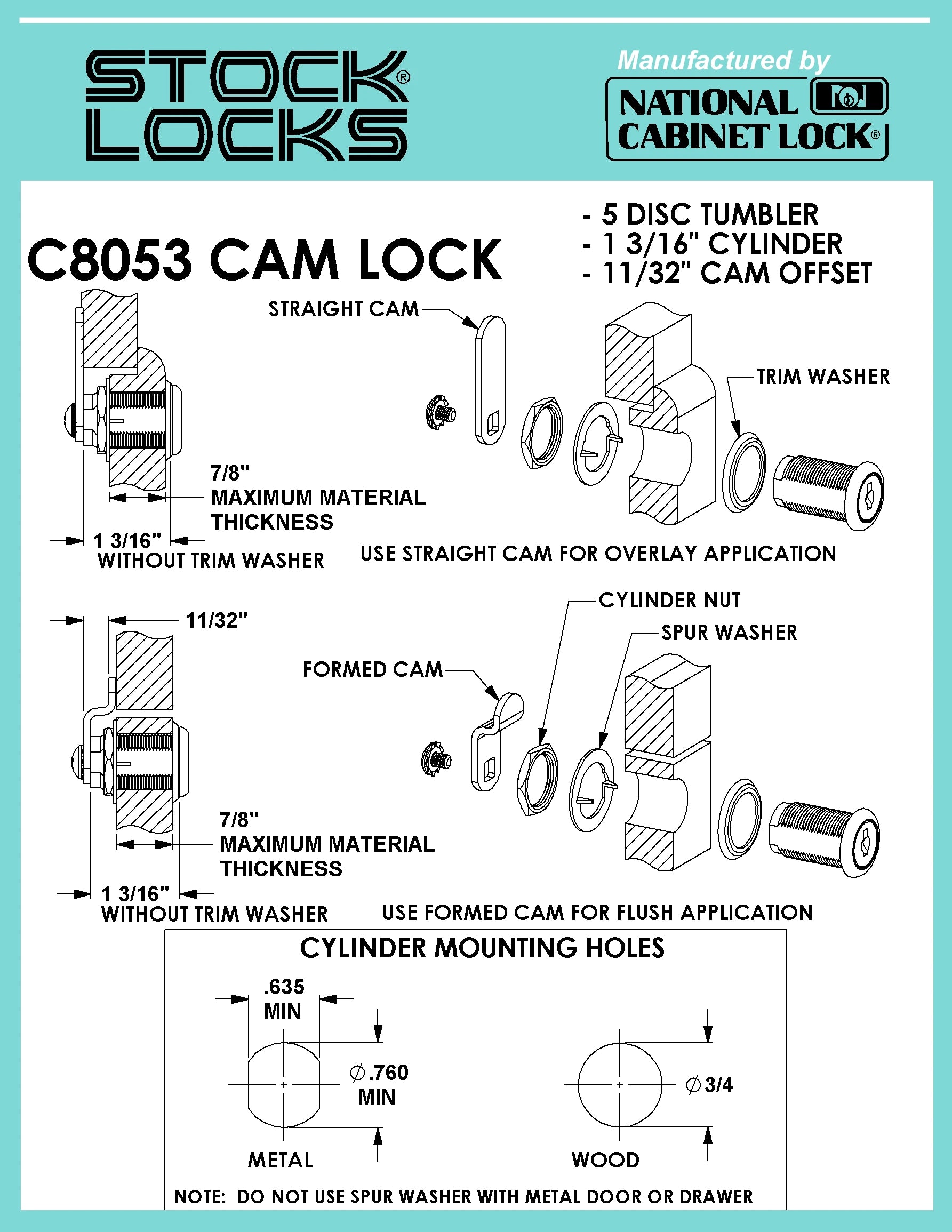 CompX National Cam Lock 1 3/16" Antique Brass Stock Locks C8053-4G Keyed 415A