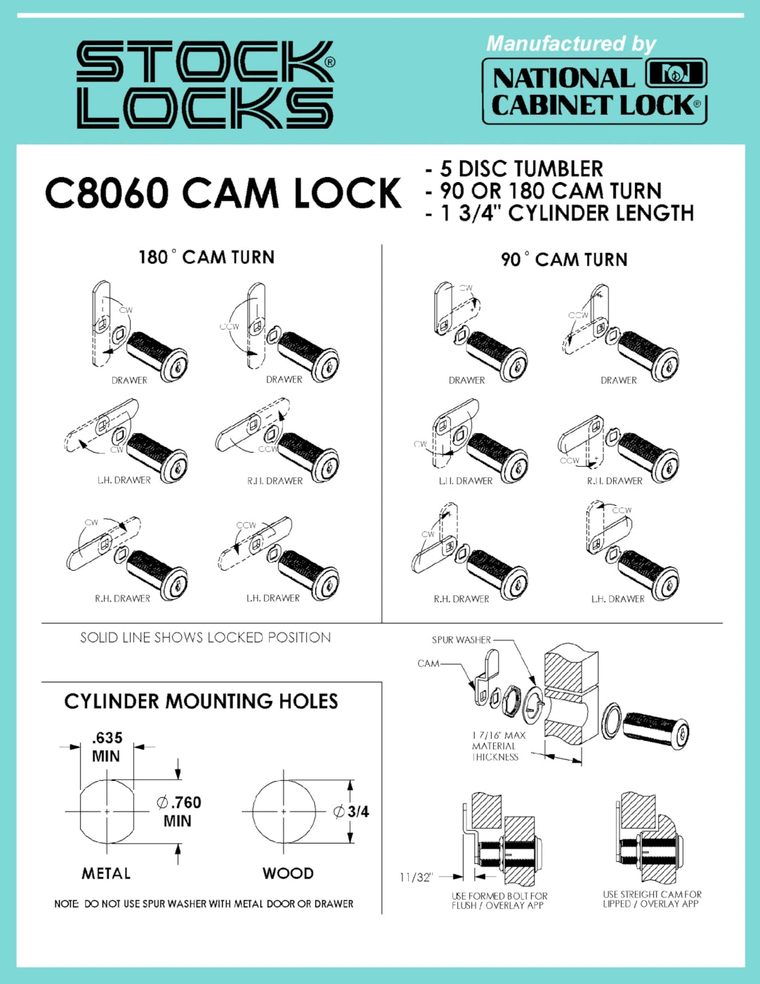 CompX National Disc Tumbler Cam Lock 1 3/4" Bright Brass Stock Locks C8060-3