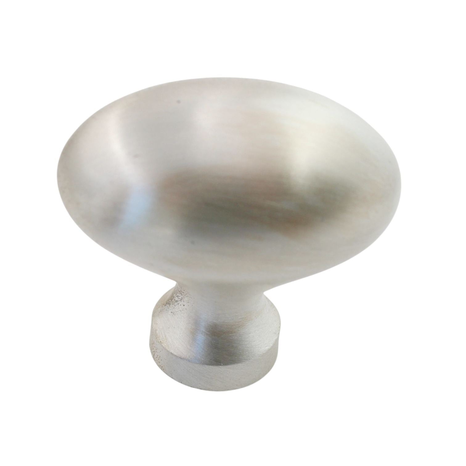 Solid Brass 1 5/16" Classic Brass Hutter Oval Cabinet Knob Satin Silver 1195SS