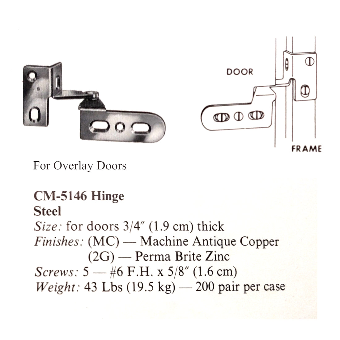Amerock Vintage Left and Right Pivot Pin Overlay Cabinet Hinges Copper BP5146-MC