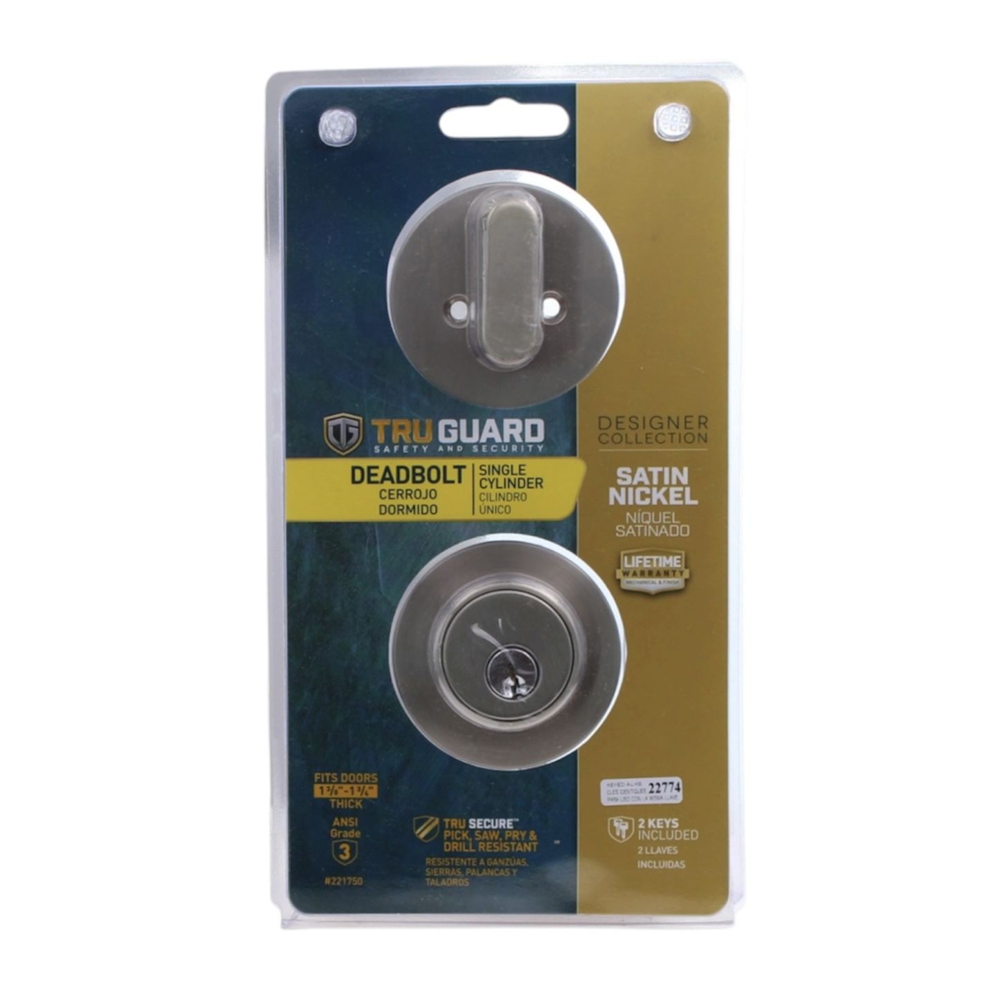 True Value TruGuard Single Cylinder Door Deadbolt Satin Nickel 221750