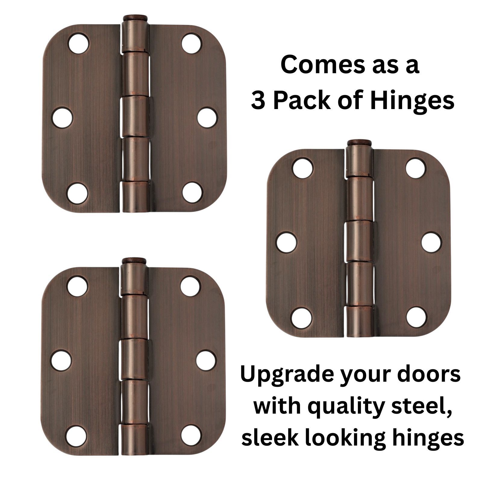 3 Pack Warwick 3" Door Hinge 5/8" Radius Corner Oil-Rubbed Bronze DA3010BZ