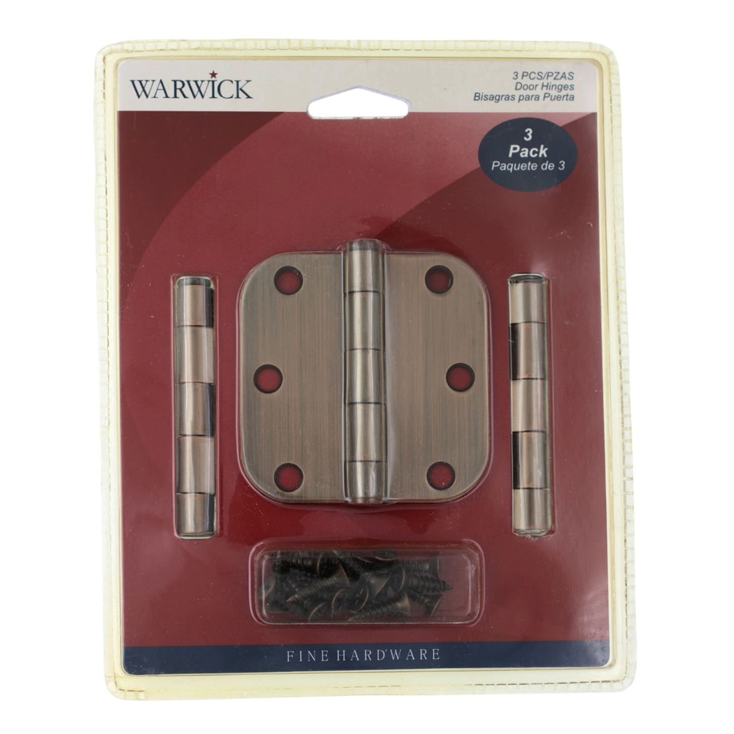 3 Pack Warwick 3" Door Hinge 5/8" Radius Corner Oil-Rubbed Bronze DA3010BZ