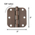 15 Pack Warwick 3" Door Hinges 5/8" Radius Corner Bronze DA3010BZ