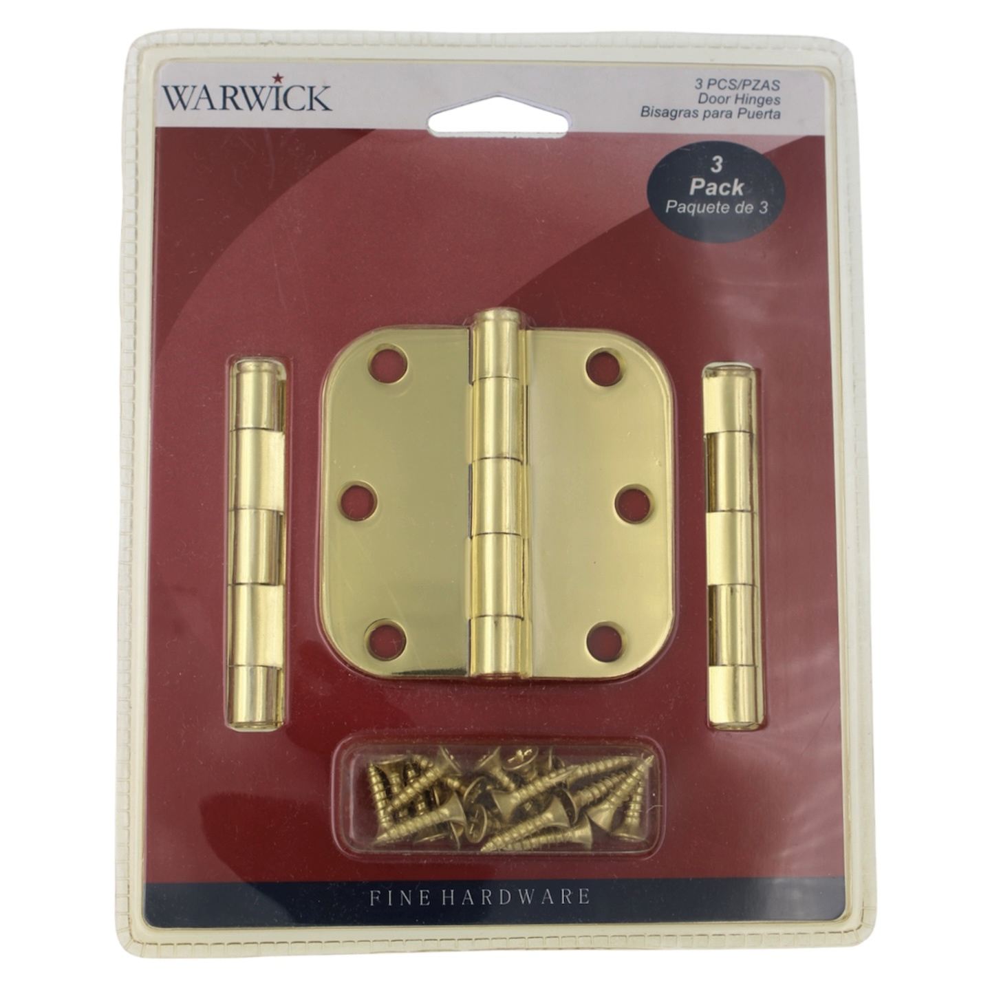 15 Pack Warwick 3" Door Hinges 5/8" Radius Corner Polished Brass DA3010PB