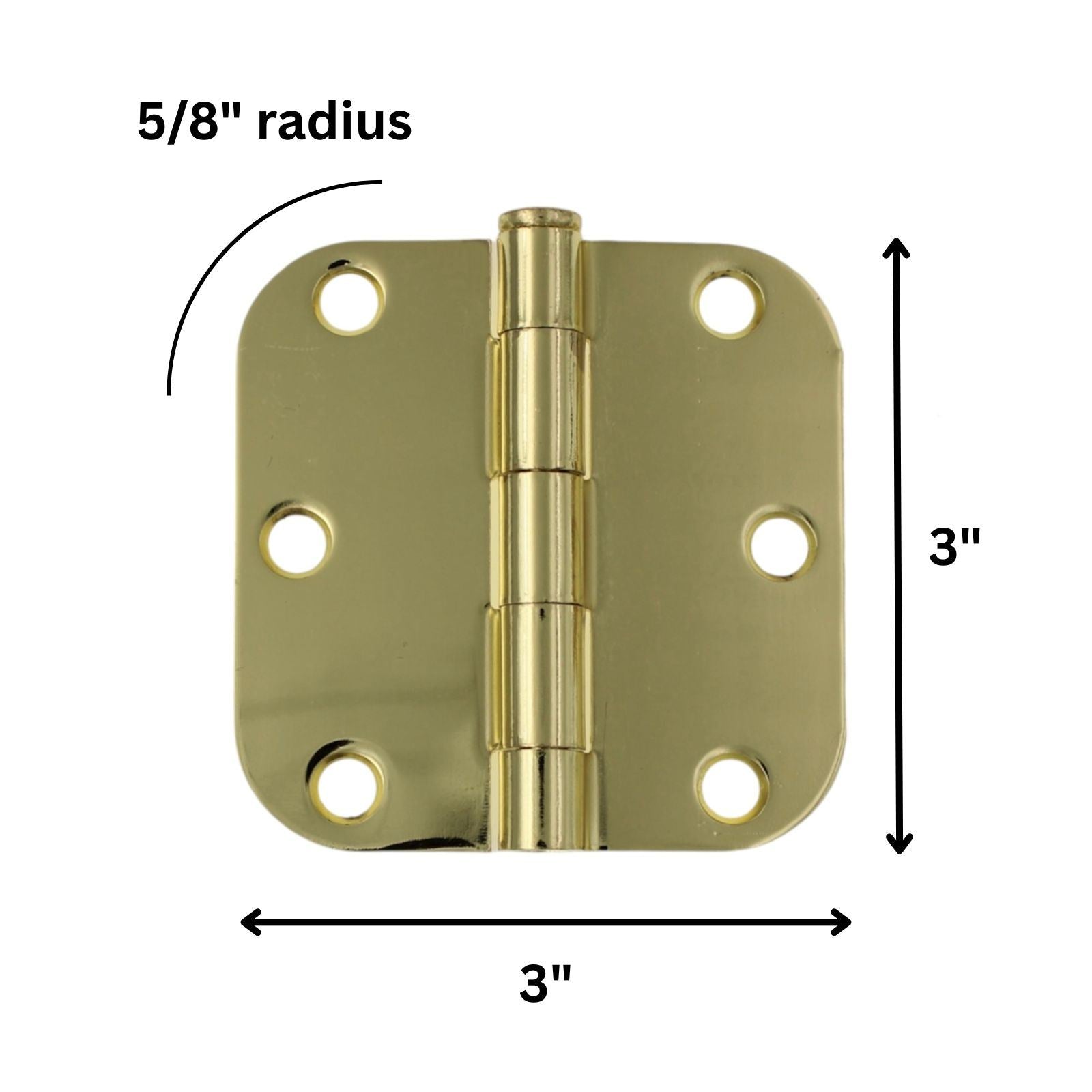 15 Pack Warwick 3" Door Hinges 5/8" Radius Corner Polished Brass DA3010PB
