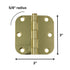 15 Pack Warwick 3" Door Hinges 5/8" Radius Corner Polished Brass DA3010PB