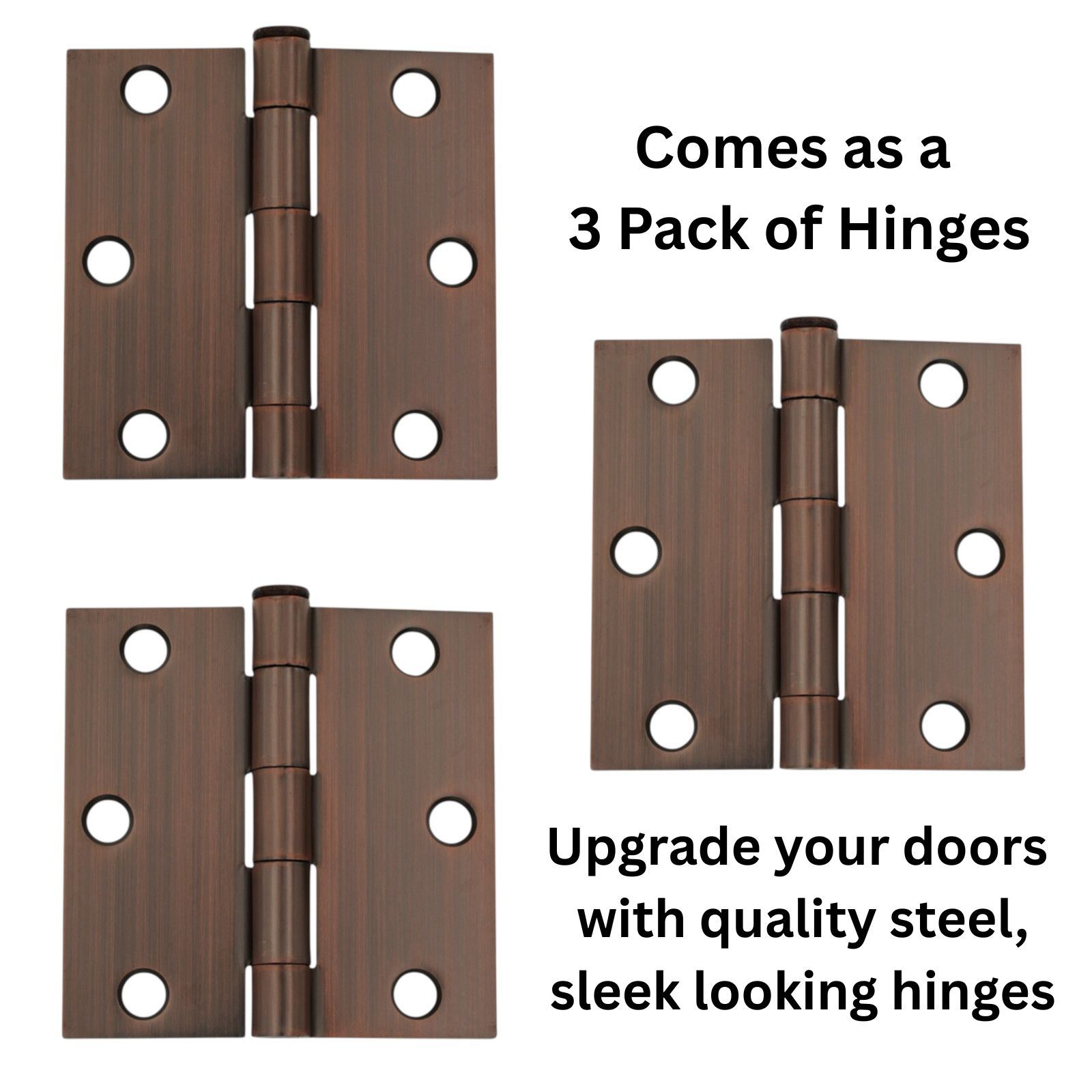 3 Pack Warwick 3" Door Hinge Square Corner Oil-Rubbed Bronze DA3011BZ