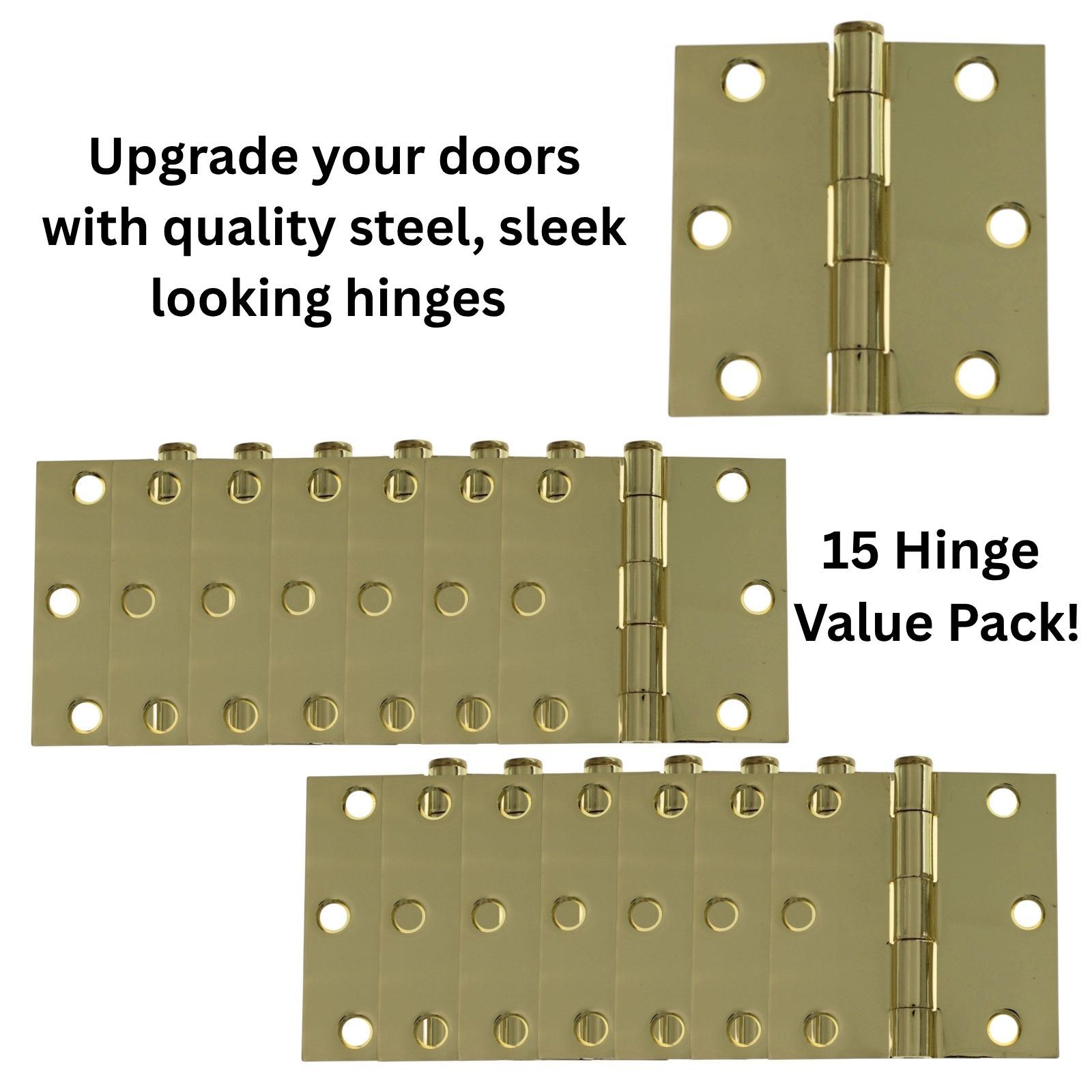 Warwick 15 Pack 3" Door Hinges Square Corner Polished Brass DA3011PB