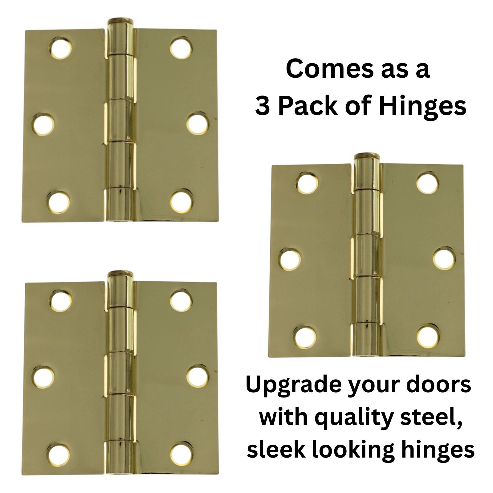 3 Pack Warwick 3" Door Hinge Square Corner Polished Brass DA3011PB