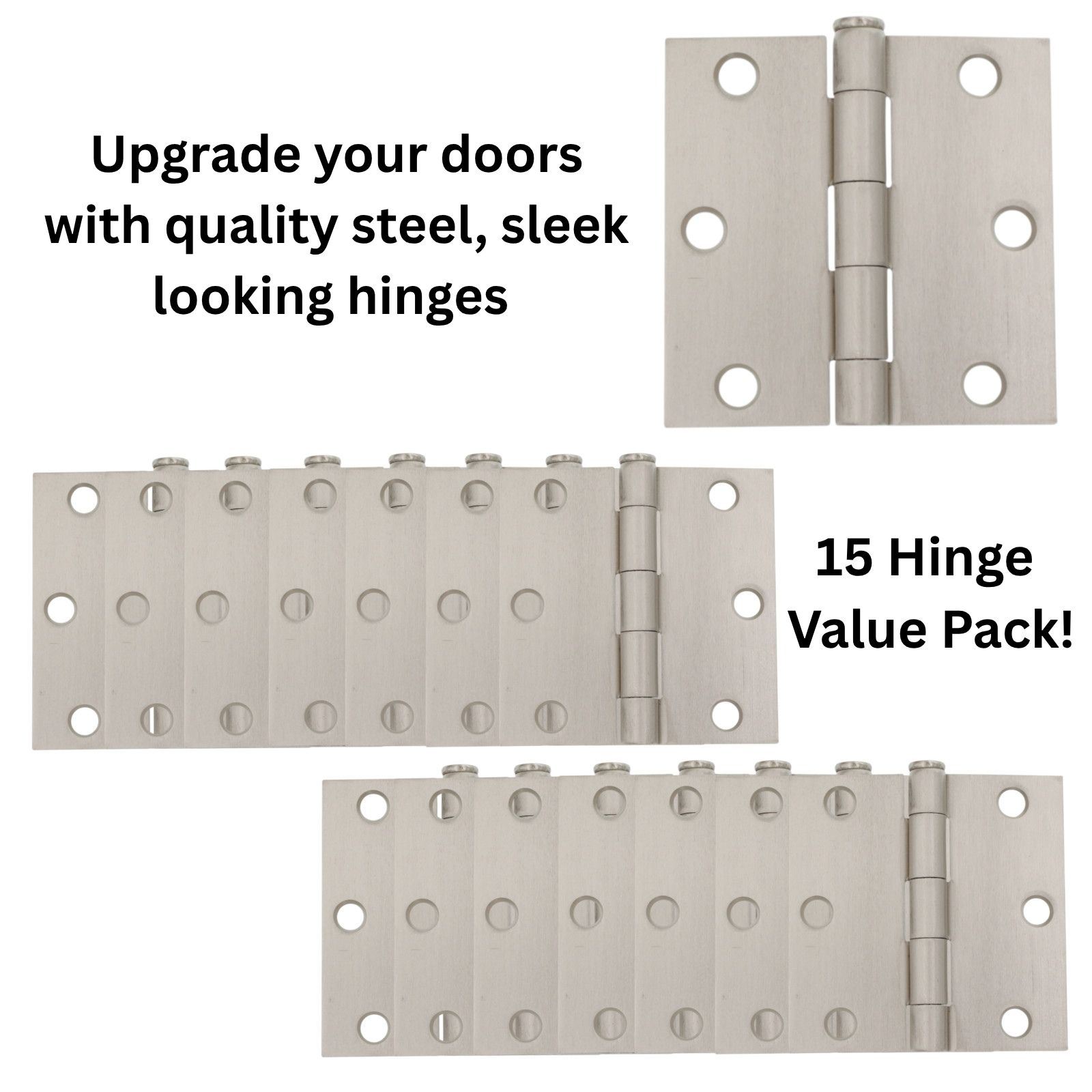 Warwick 15 Pack 3" Door Hinges Square Corner Satin Nickel DA3011SN