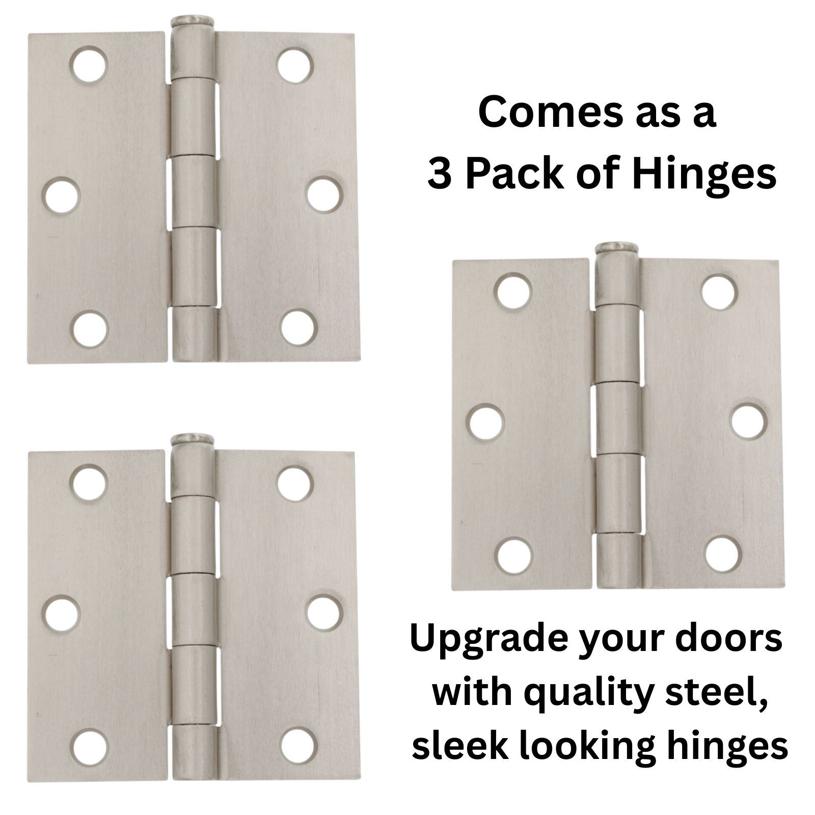 3 Pack Warwick 3" Door Hinge Square Corner Satin Nickel DA3011SN