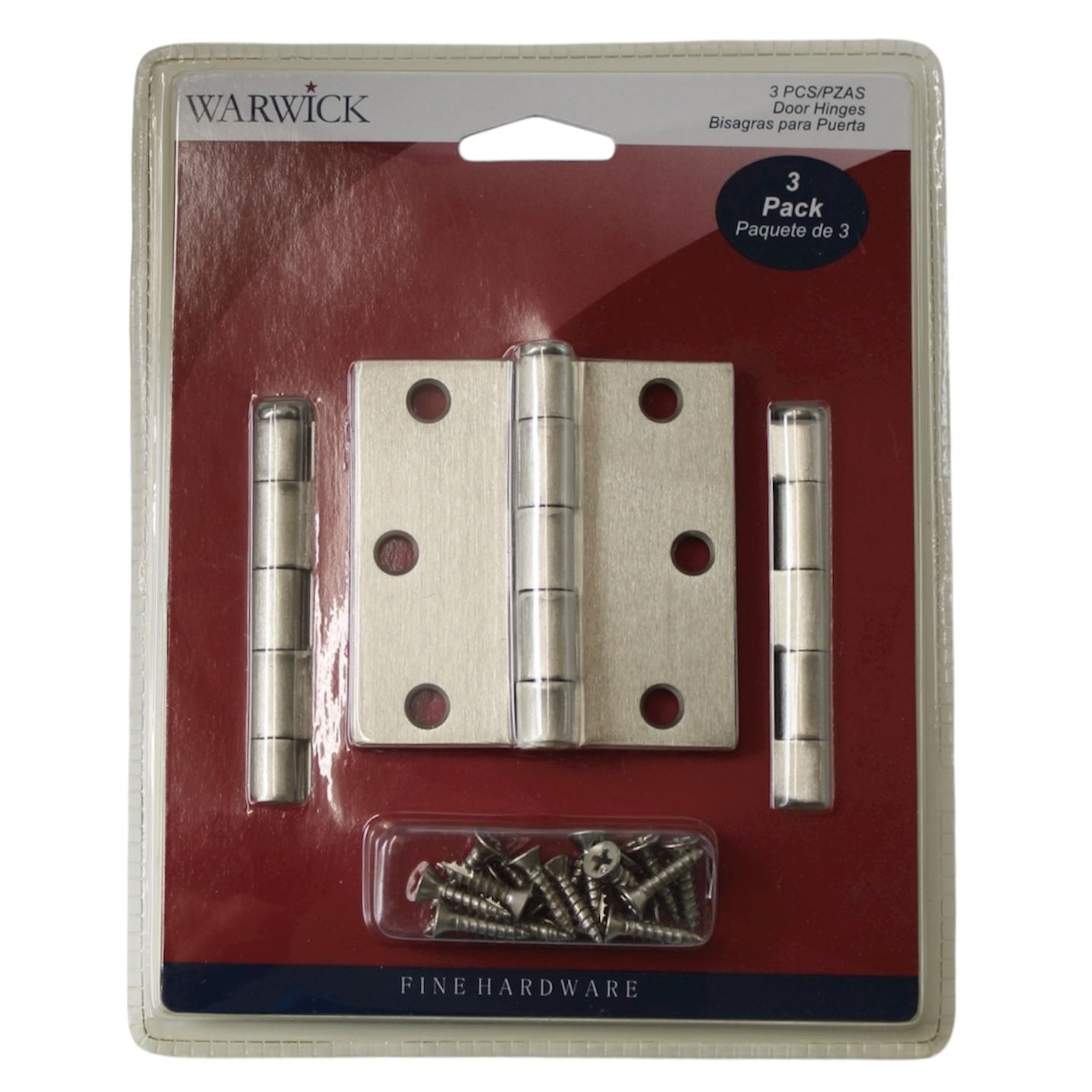 3 Pack Warwick 3" Door Hinge Square Corner Satin Nickel DA3011SN
