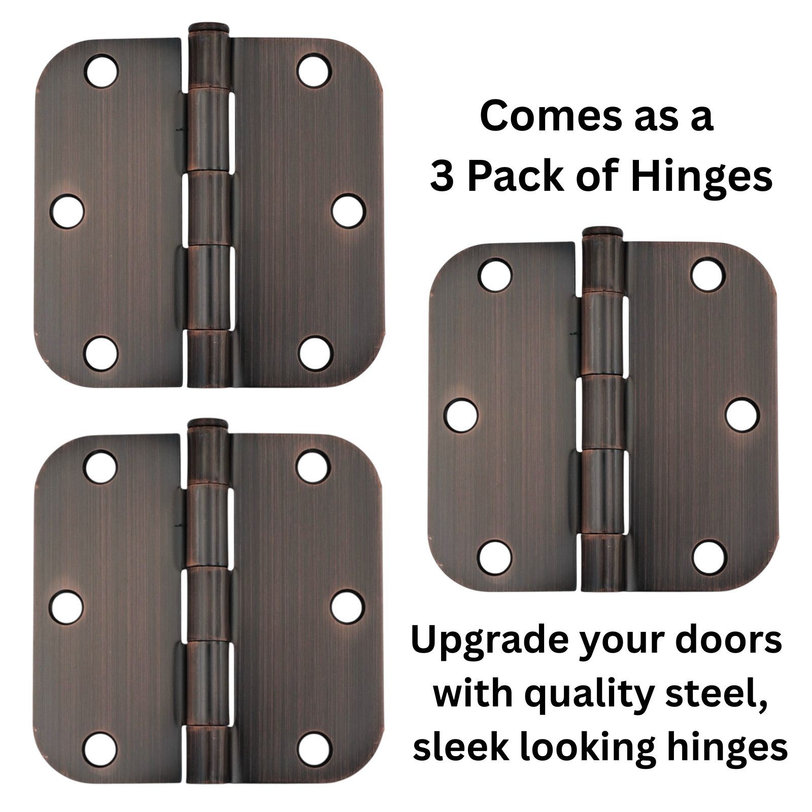 3 Pack Warwick 3 1/2" Door Hinge 5/8" Radius Corner Oil-Rubbed Bronze DA3012BZ