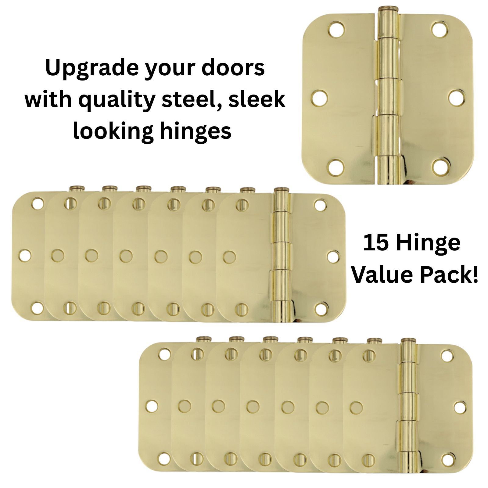 3 Pack Warwick 3 1/2" Door Hinge 5/8" Radius Corner Polished Brass DA3012PB