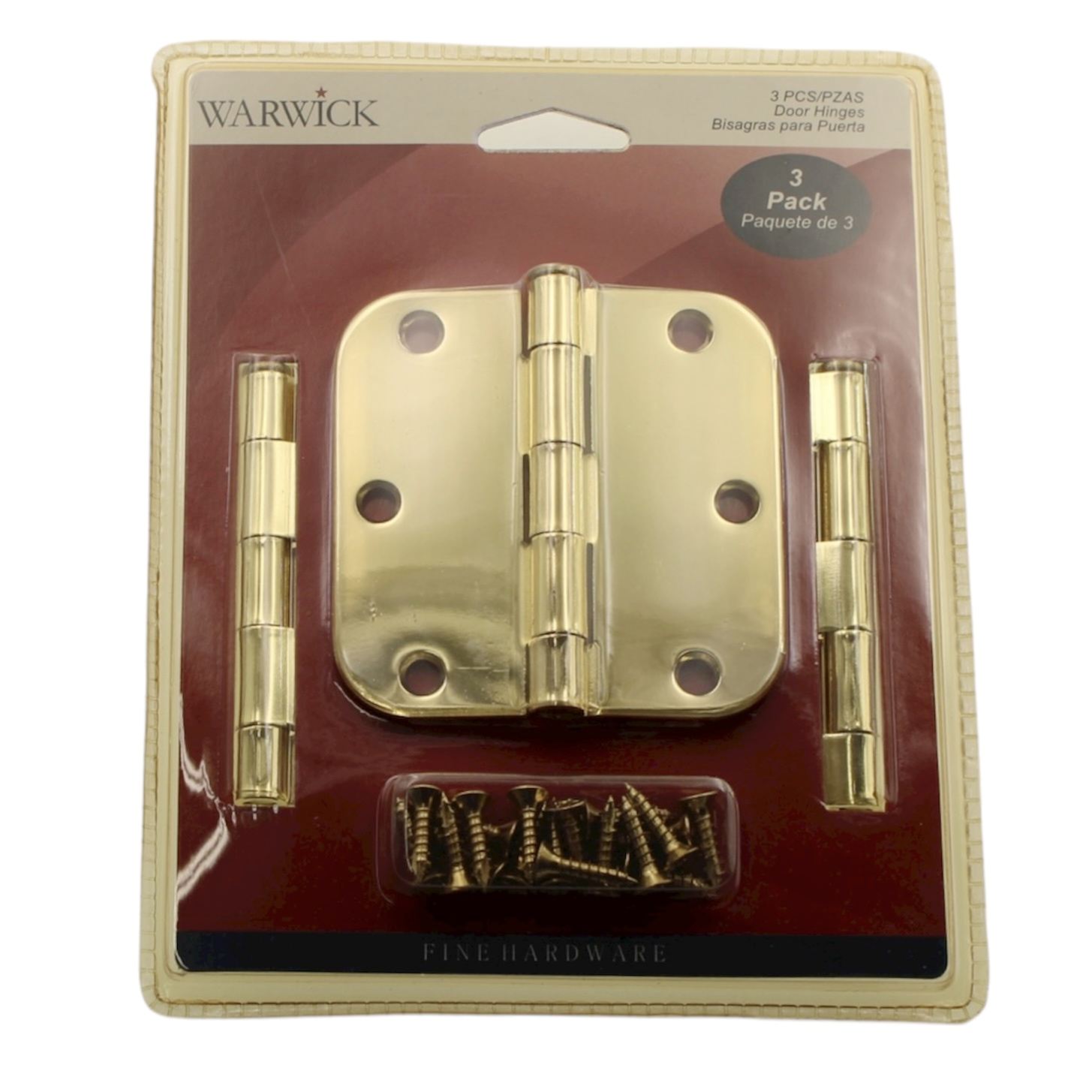 Warwick 3 1/2" Door Hinge 5/8" Radius Corner Polished Brass BDA3012PB