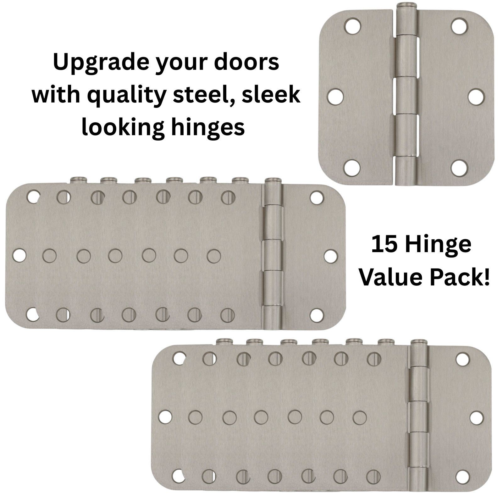 3 Pack Warwick 3 1/2" Door Hinge 5/8" Radius Corner Satin Nickel DA3012SN