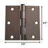 3 Pack Warwick 3 1/2" Door Hinge Square Corner Oil-Rubbed Bronze DA3013BZ