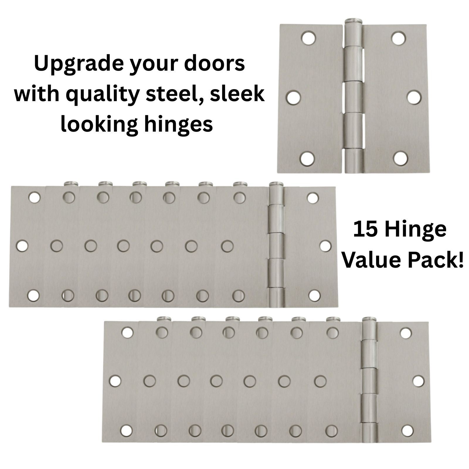 Warwick 15 Pack 3 1/2" Door Hinges Square Corner Satin Nickel DA3013SN