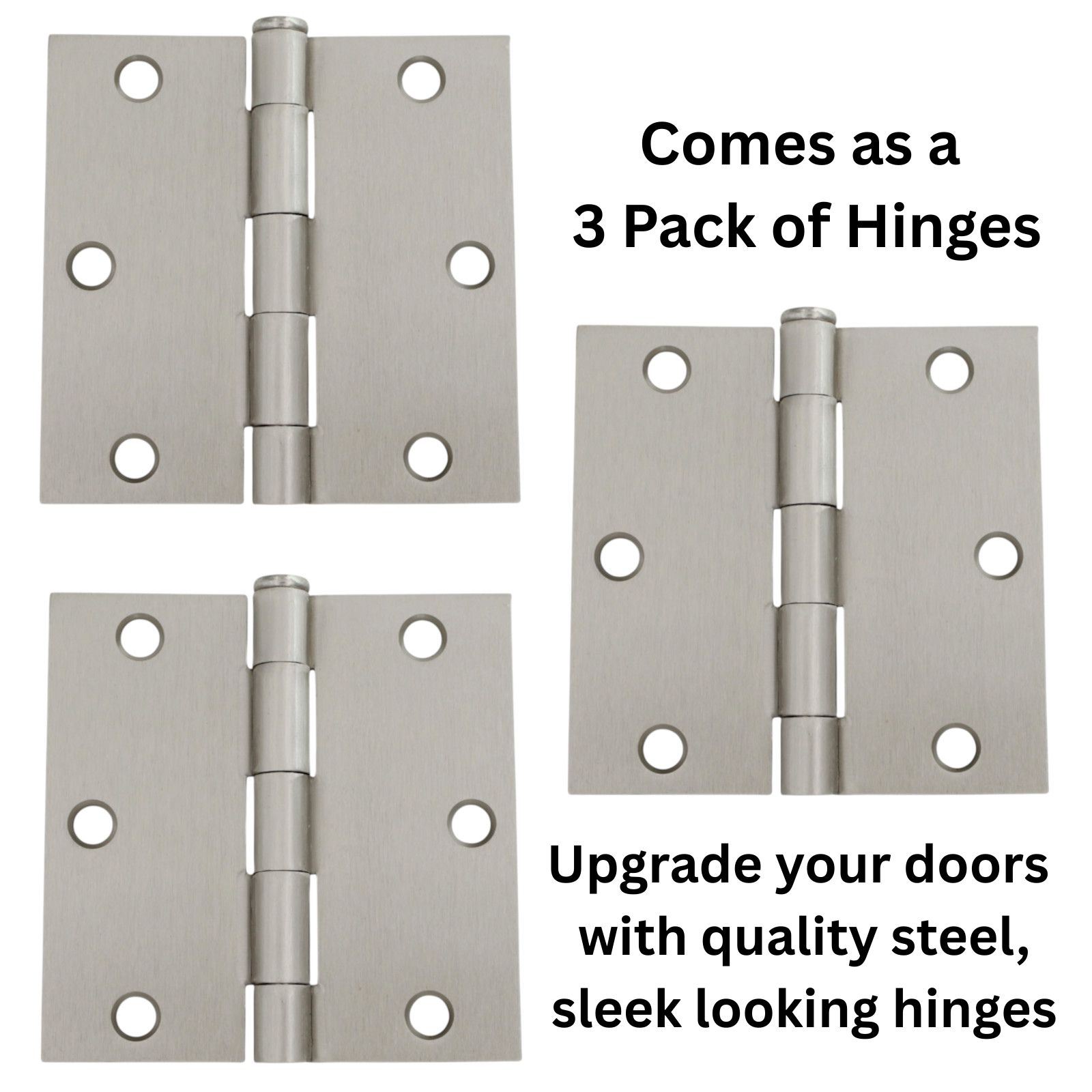 3 Pack Warwick 3 1/2" Door Hinge Square Corner Satin Nickel DA3013SN