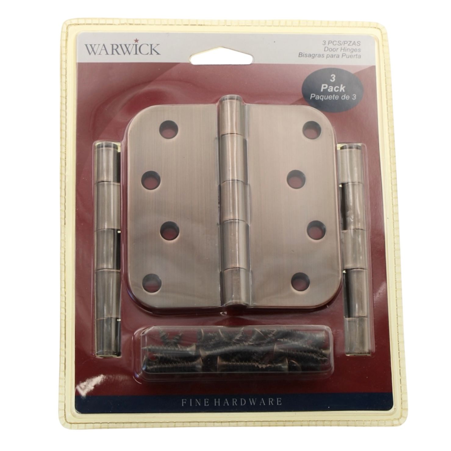 3 Pack Warwick 4" Door Hinge 5/8" Radius Corner Oil-Rubbed Bronze DA3014BZ