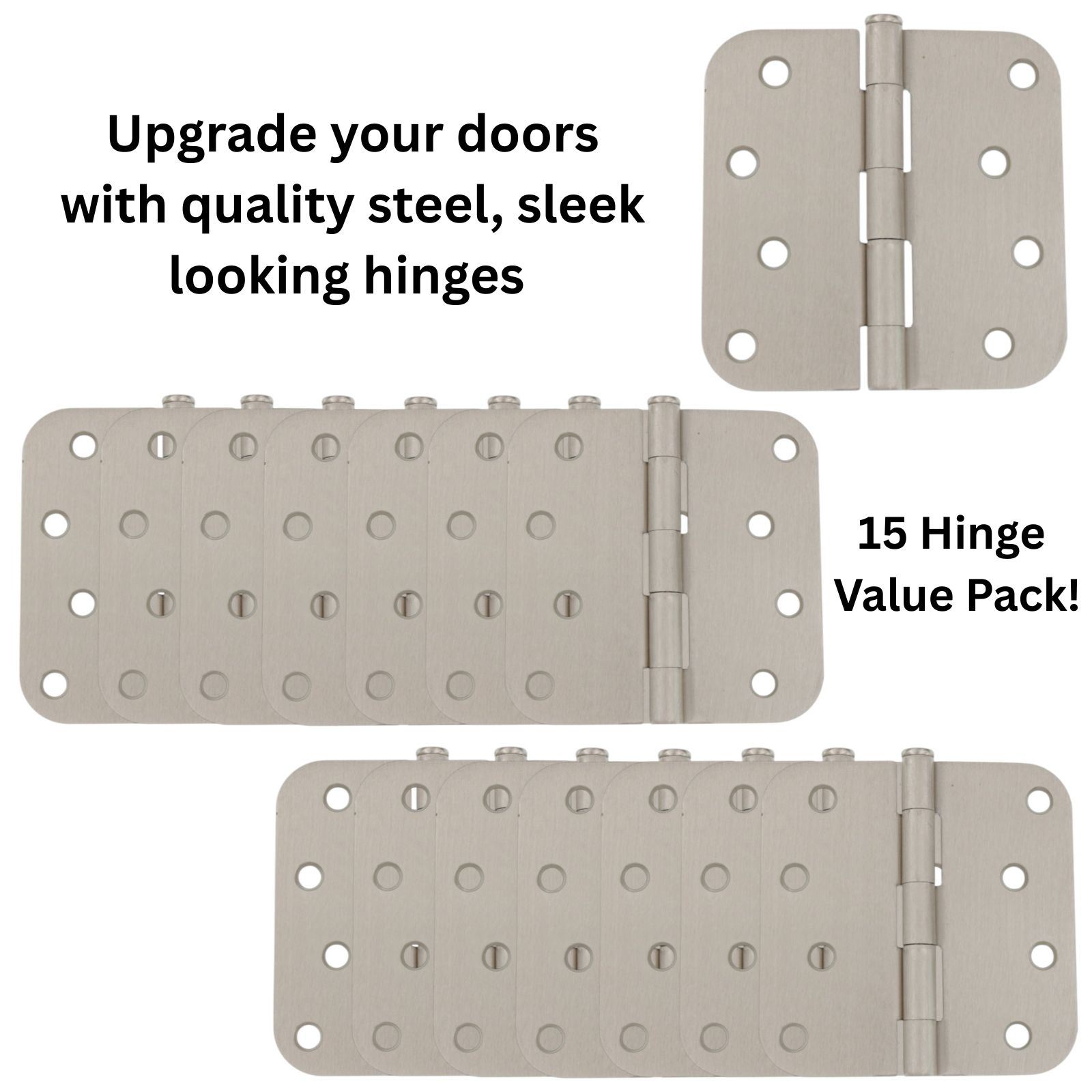 Warwick 15 Pack 4" Door Hinges 5/8" Radius Corner Satin Nickel DA3014SN