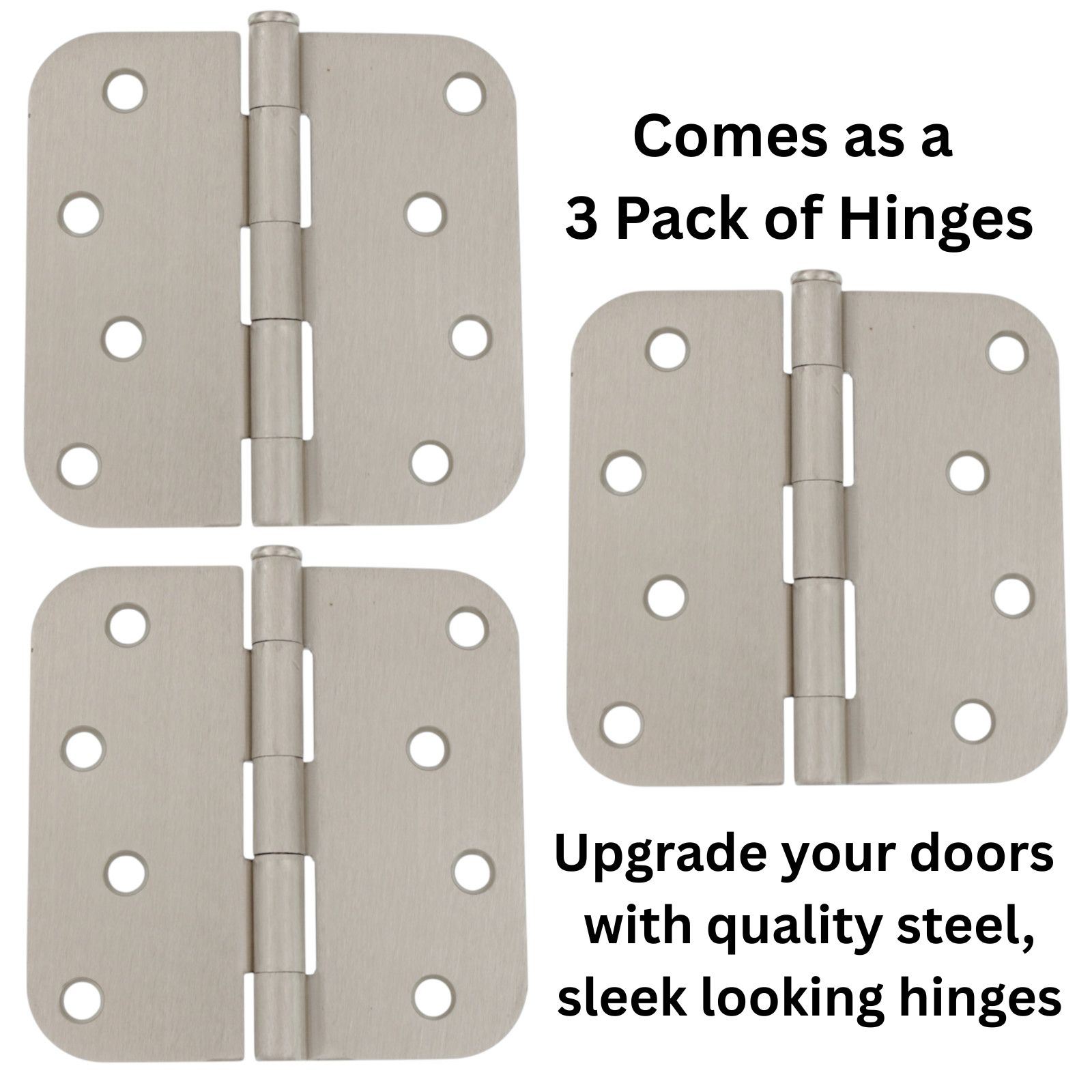 3 Pack Warwick 4" Door Hinge 5/8" Radius Corner Satin Nickel DA3014SN