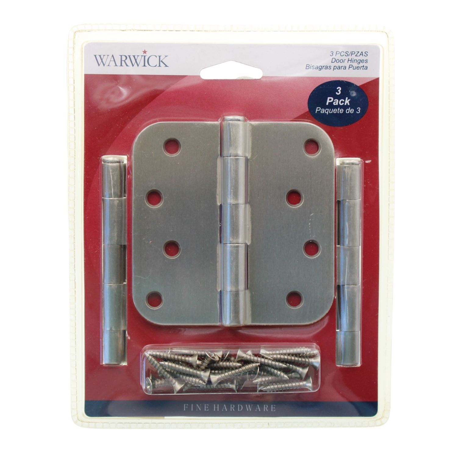 3 Pack Warwick 4" Door Hinge 5/8" Radius Corner Satin Nickel DA3014SN