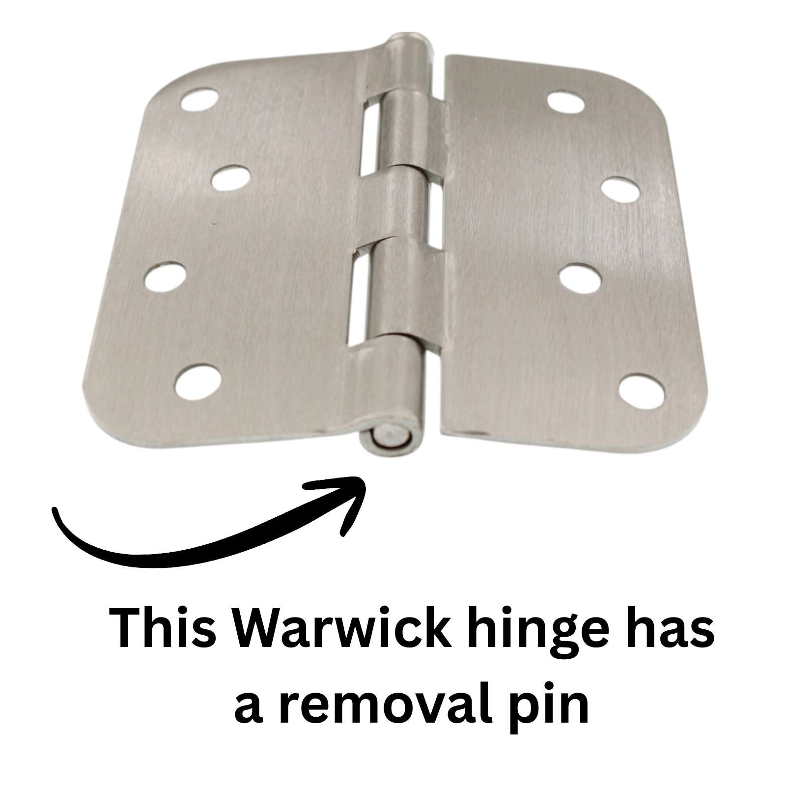 3 Pack Warwick 4" Door Hinge 5/8" Radius Corner Satin Nickel DA3014SN