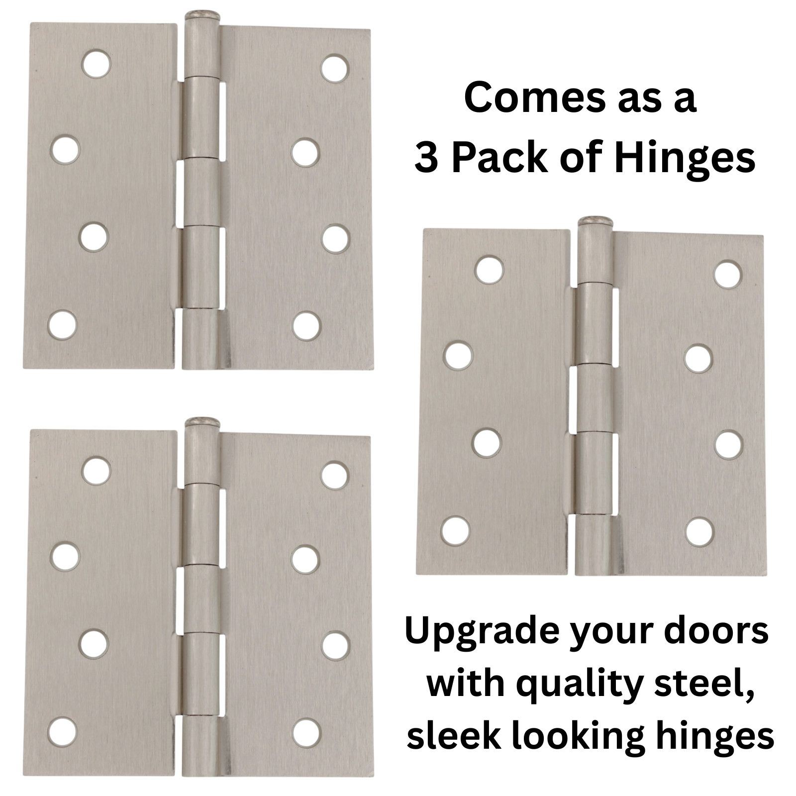 3 Pack Warwick 4" Door Hinge Square Corner Satin Nickel DA3015SN