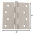 Warwick 4" Door Hinge Square Corner Satin Nickel BDA3015SN