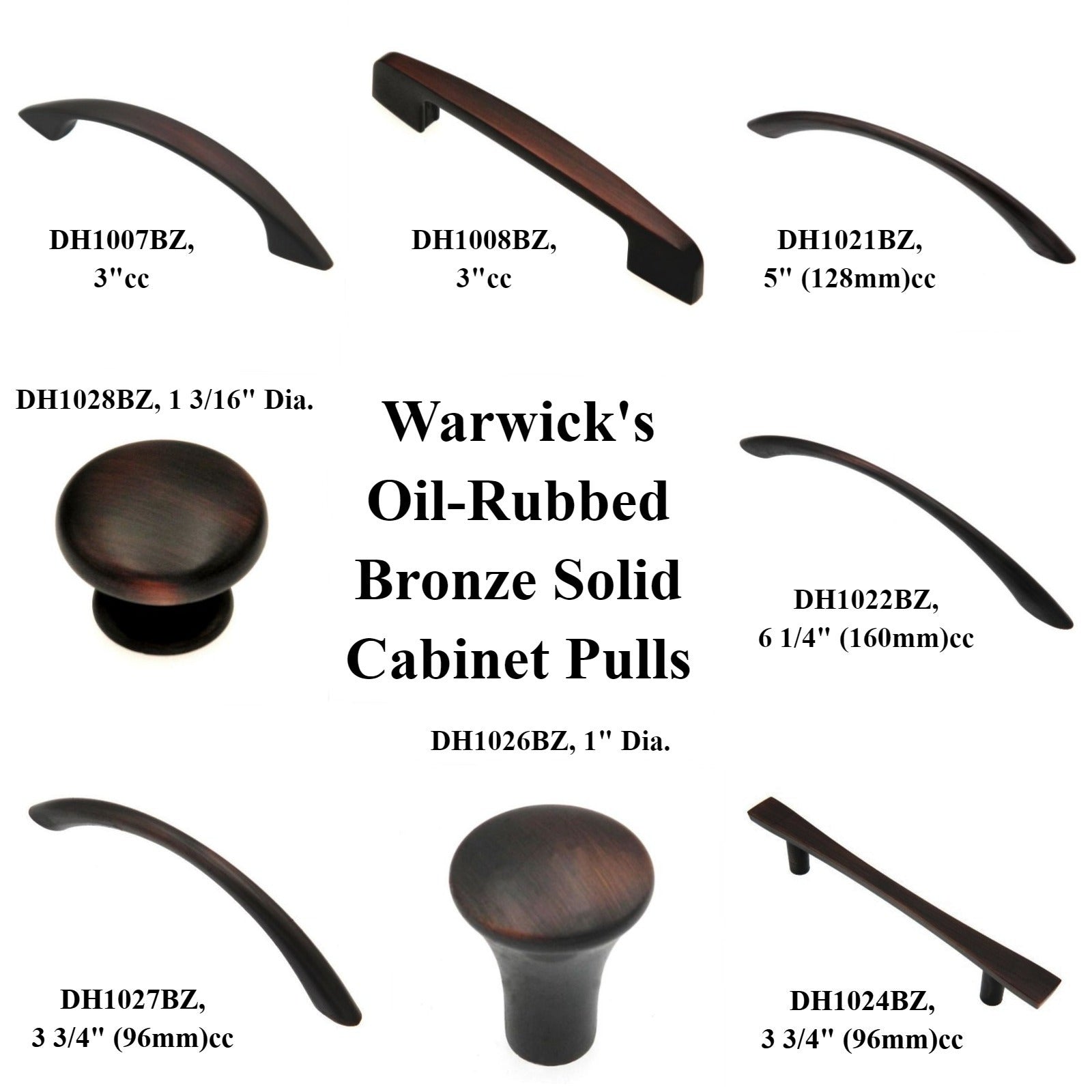 Warwick Contemporary Oil-Rubbed Bronze 3"cc Solid Cabinet Handle Pull DH1007BZ