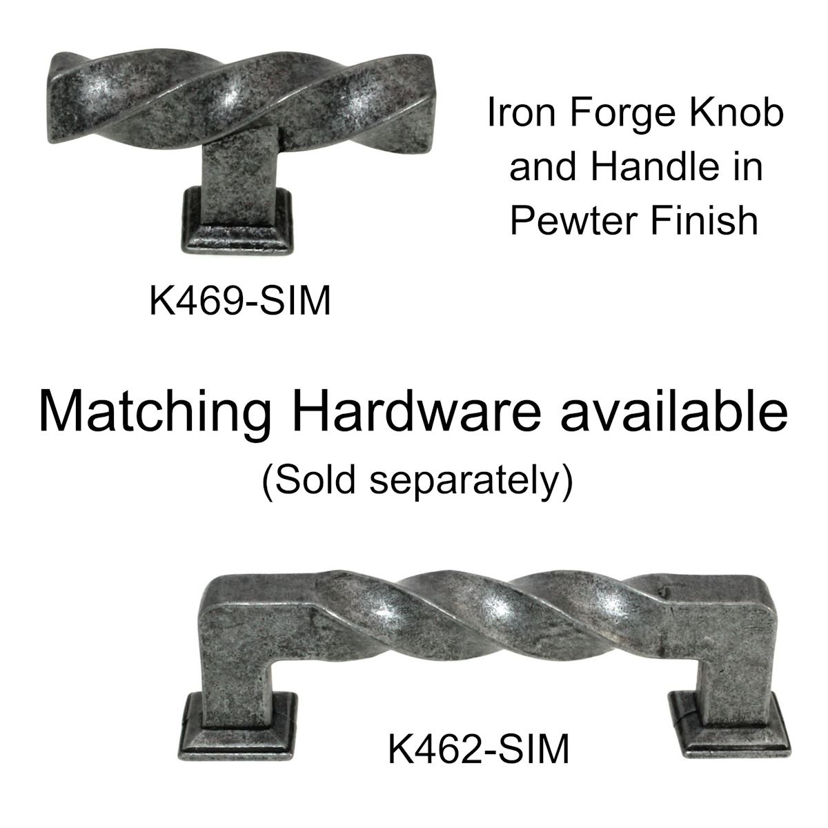 H-Select Iron Forge Pewter 2 1/2" Cabinet T-Bar Knob Rustic Twist K469-SIM