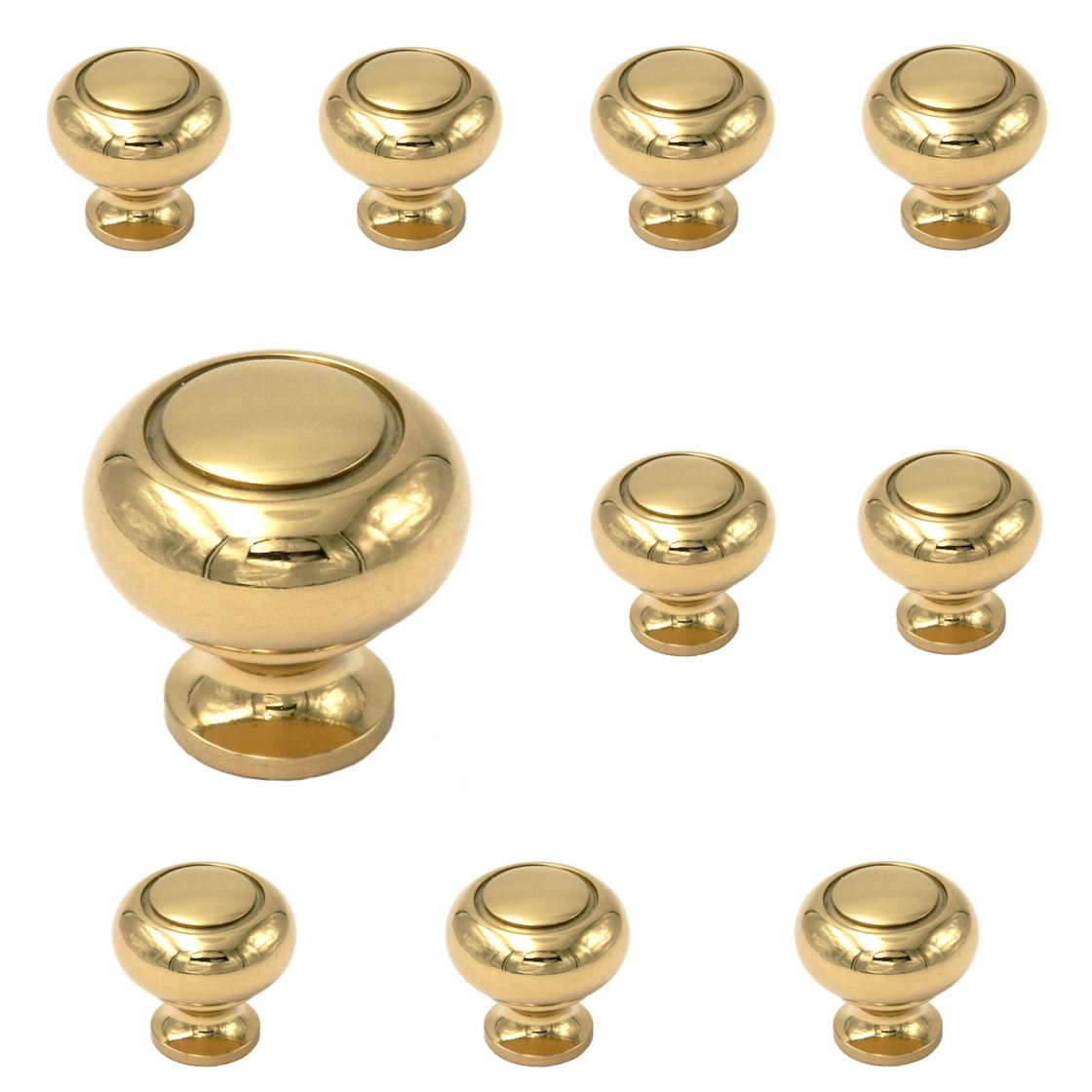 10 Pack Belwith Keeler Power & Beauty 1 1/4" Polished Brass Round Ringed Solid Brass Cabinet Knob K19