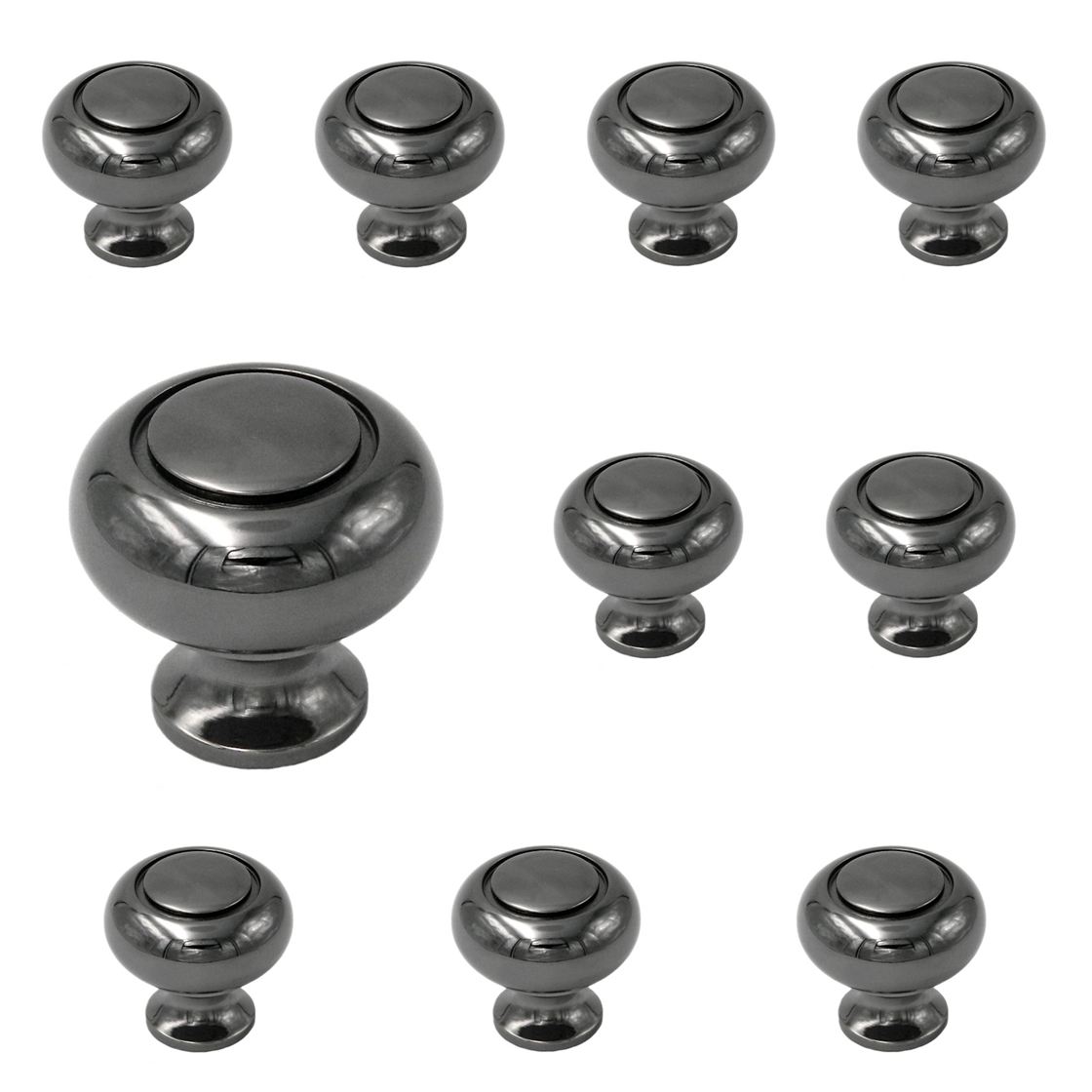 10 Pack Belwith Keeler Power & Beauty 1 1/4" Black Nickel Round Ringed Solid Brass Cabinet Knob K19-BLN