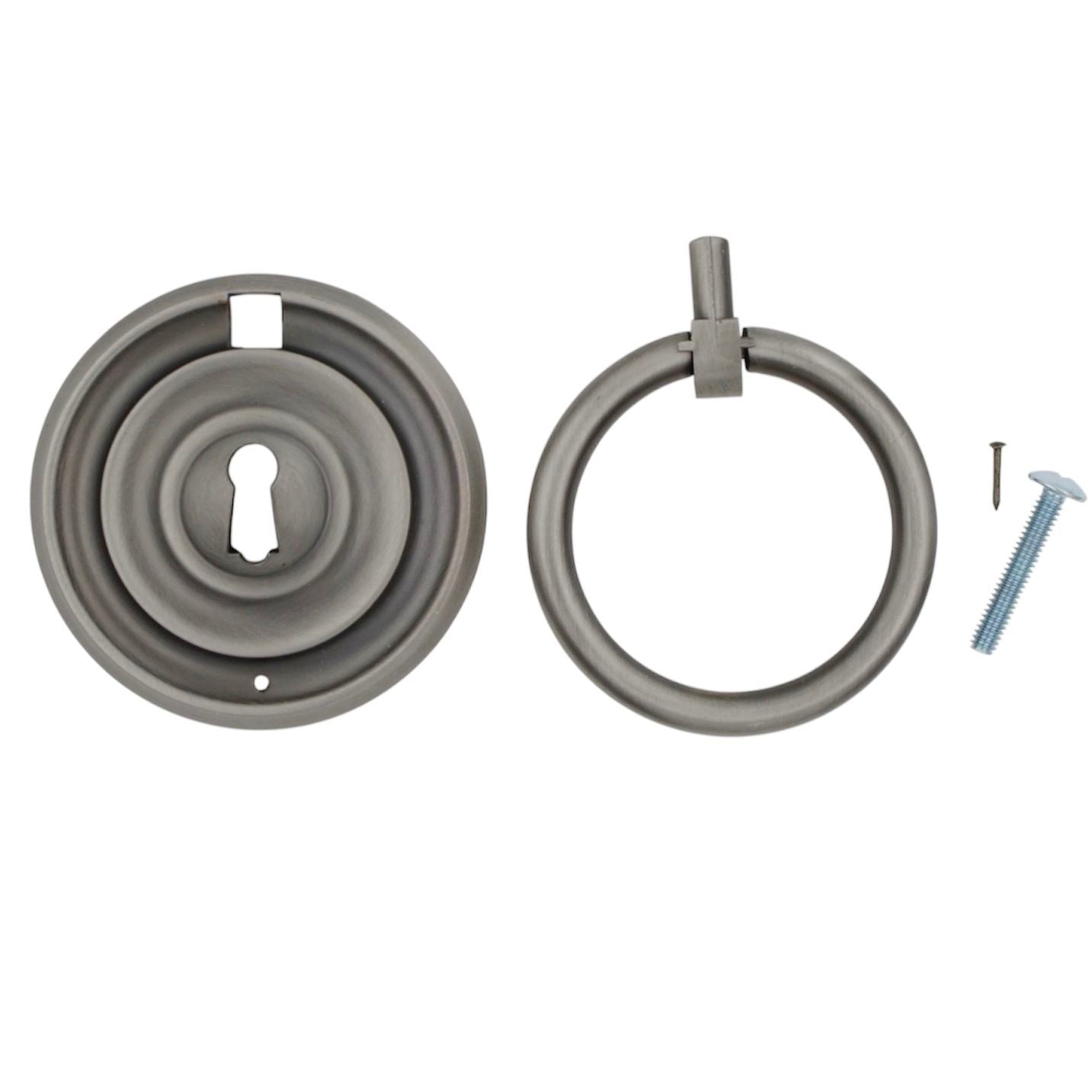 Cabinet or Drawer Ring Pull 2 1/2" Dia. with Backplate Dull Brushed Nickel K2274