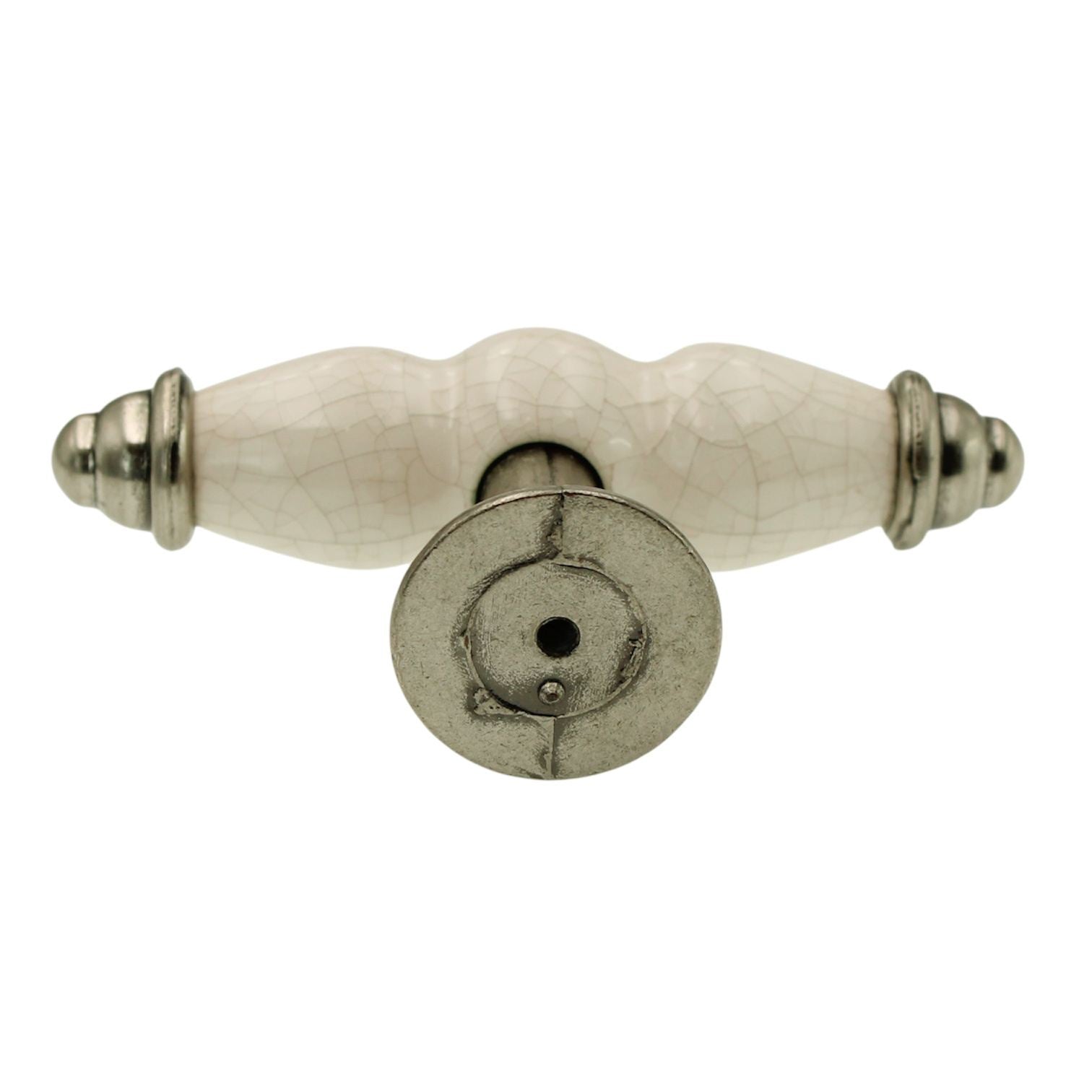 Top Knobs Chateau Ceramic 3 3/8" Cabinet T Knob Pewter Antique White M74