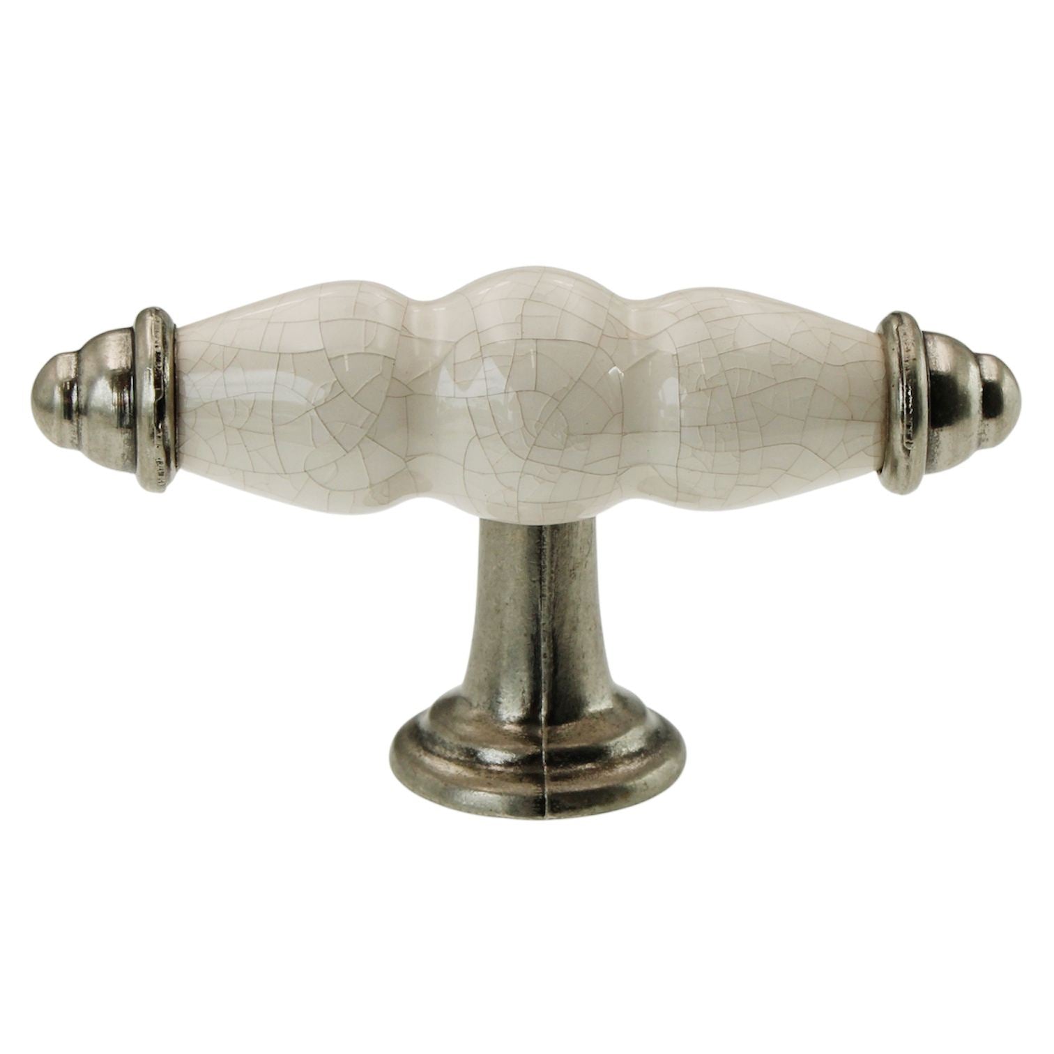 Top Knobs Chateau Ceramic 3 3/8" Cabinet T Knob Pewter Antique White M74
