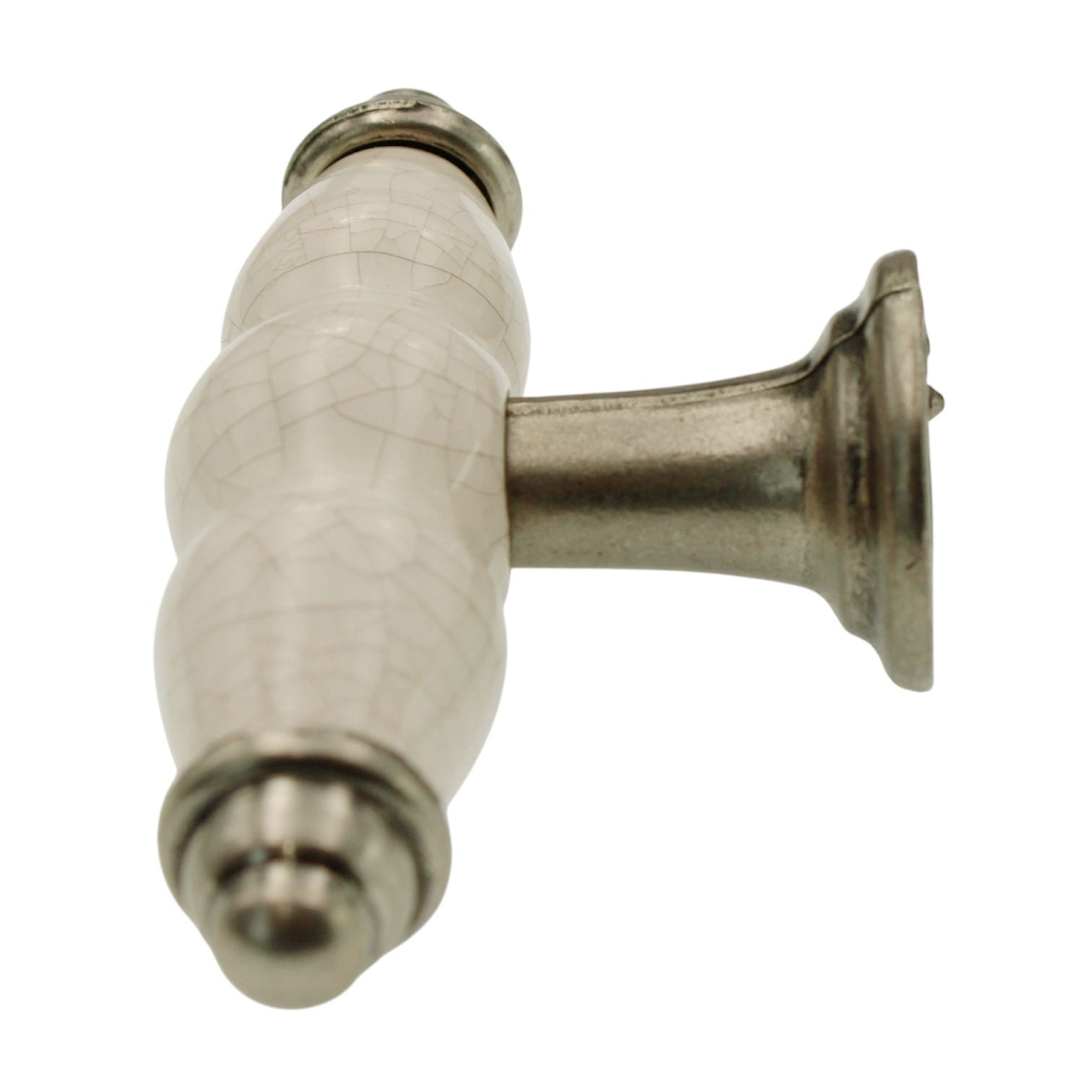 Top Knobs Chateau Ceramic 3 3/8" Cabinet T Knob Pewter Antique White M74
