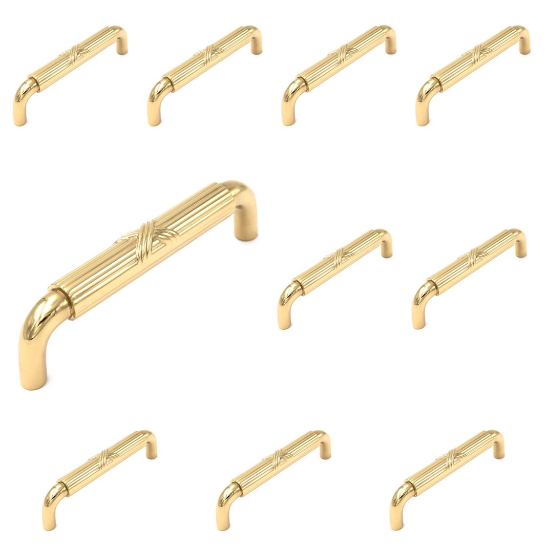 10 Pack Keeler Ribbon & Reed M8 Polished Brass 3 3/4" (96mm)cc Solid Brass Handle Pull