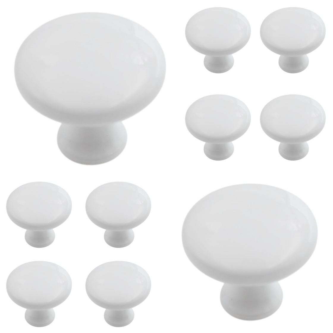10 Pack Hickory Hardware Conquest 1 1/8" Round White Metal Cabinet Knob P14255-W