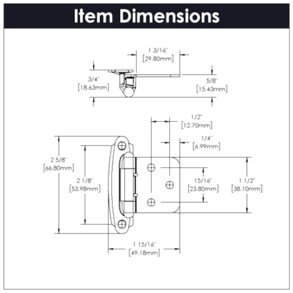 Hickory Hardware Flush Overlay Self-Closing Cabinet Hinges Antique Brass P144-AB