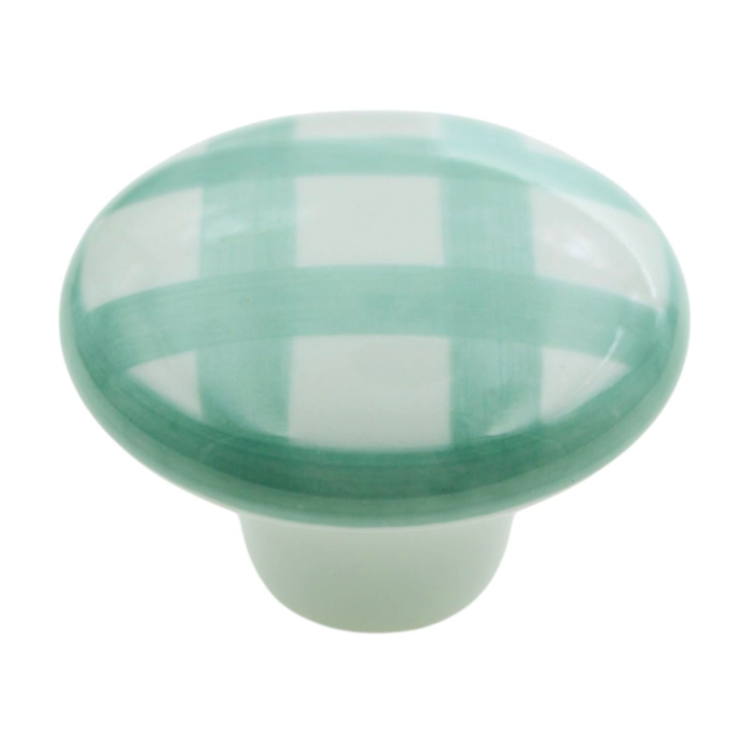 10 Pack Hickory Hardware English Cozy 1 1/2" White and Green Checked Ceramic Cabinet Knob P2180-WGRCK