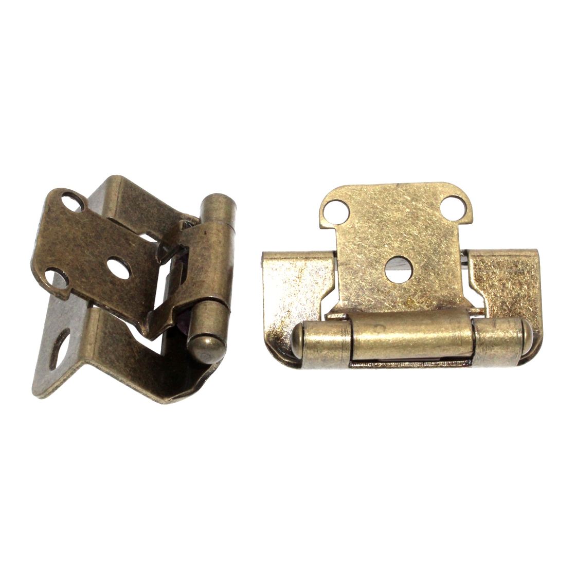 Pair of Hickory Antique Brass Partial Wrap 1/2" Overlay Cabinet Hinges P2710F-AB