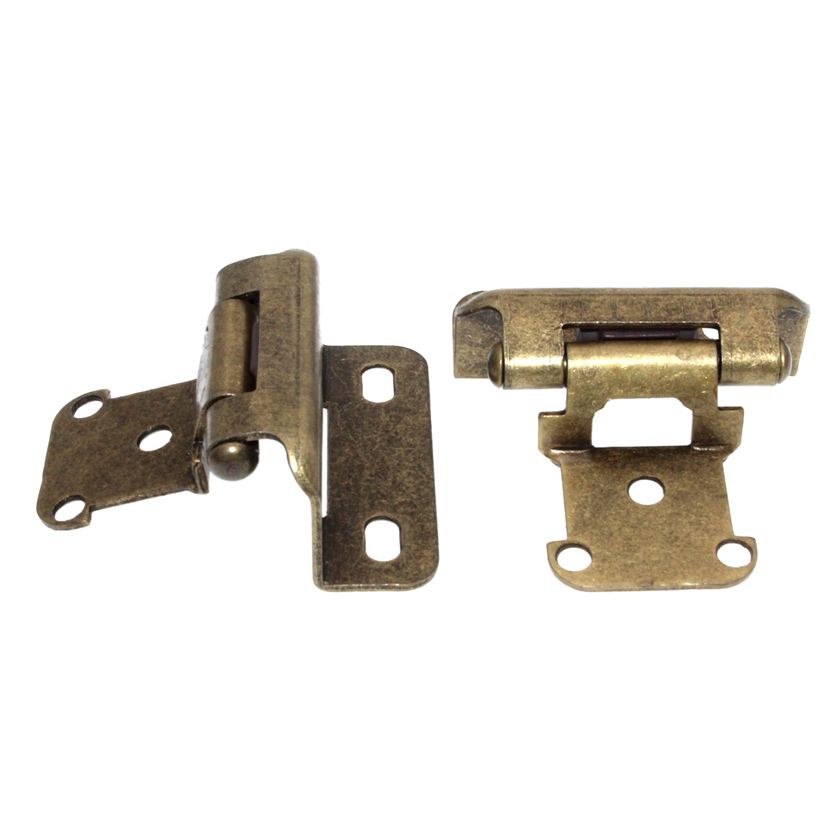 Pair of Hickory Antique Brass Partial Wrap 1/2" Overlay Cabinet Hinges P2710F-AB
