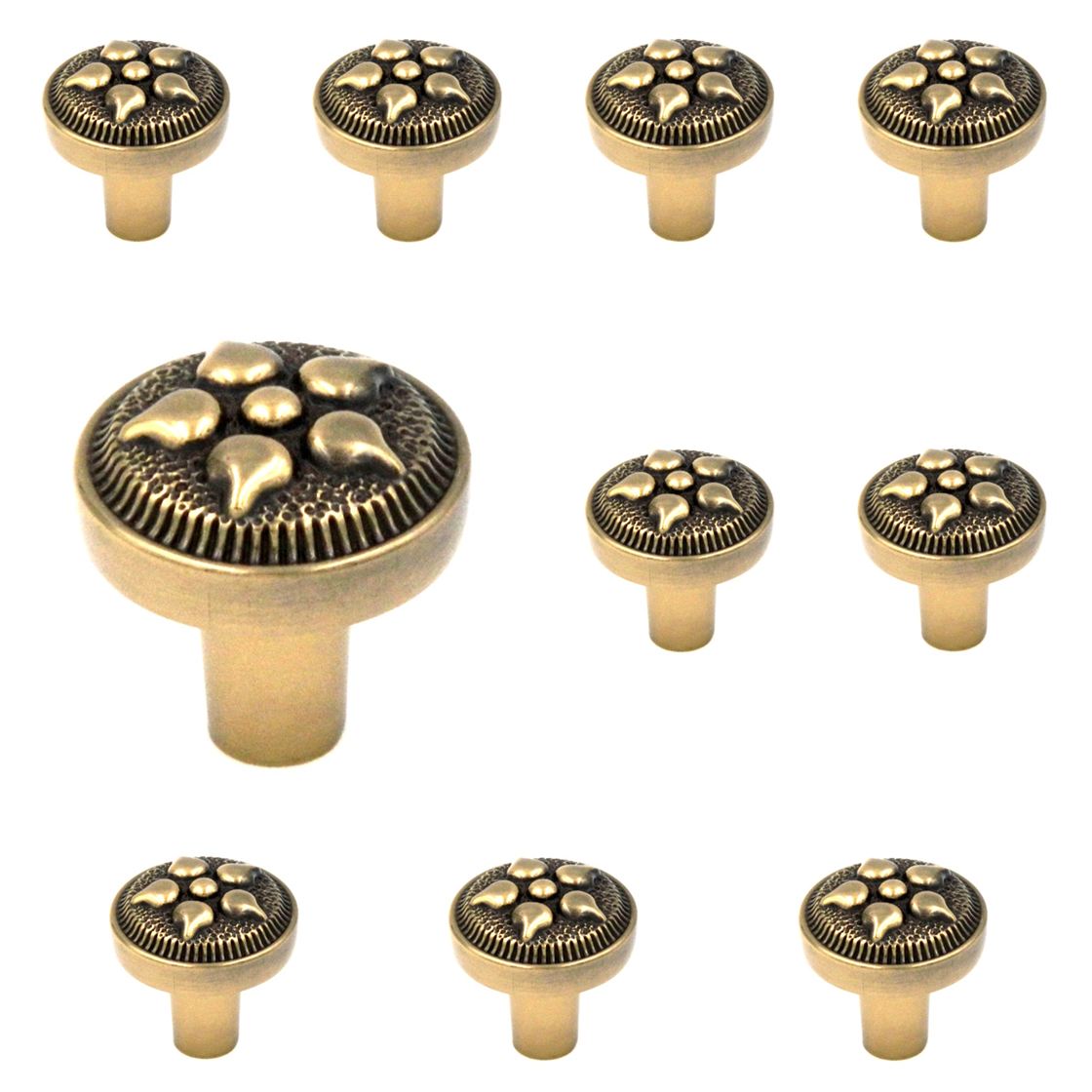 10 Pack Belwith Keeler Spanish Gothic 1" Sherwood Antique Brass Solid Brass Cabinet Knob P3025-07