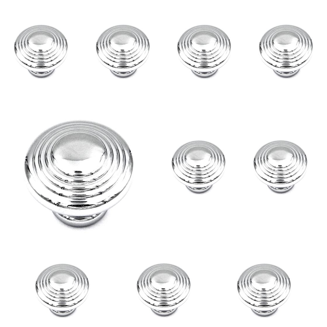 Hickory Hardware Fanfare Cabinet Knob P3103-CH 10 Pack Round Ringed 1 1/4" Chrome